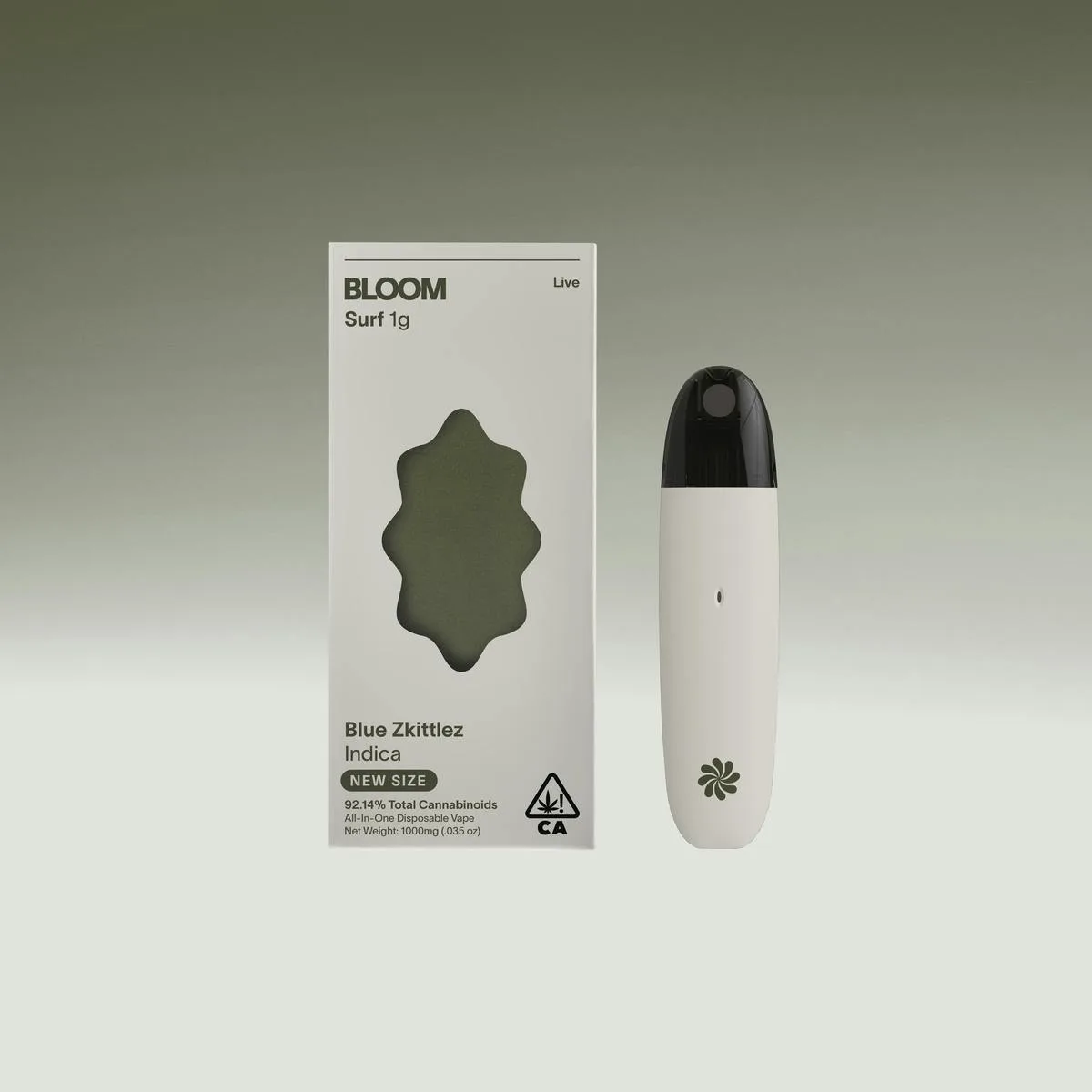 Caneta THC descartável Bloom Live Surf AIO 1000mg Blue Zkittlez