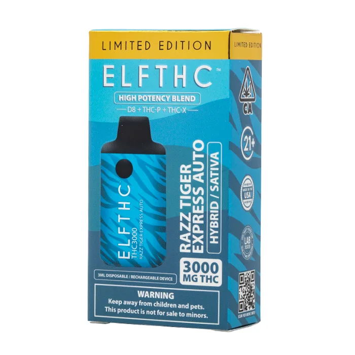 Canetinha THC ELF THC THC3000 3G Razz Tiger Express Auto