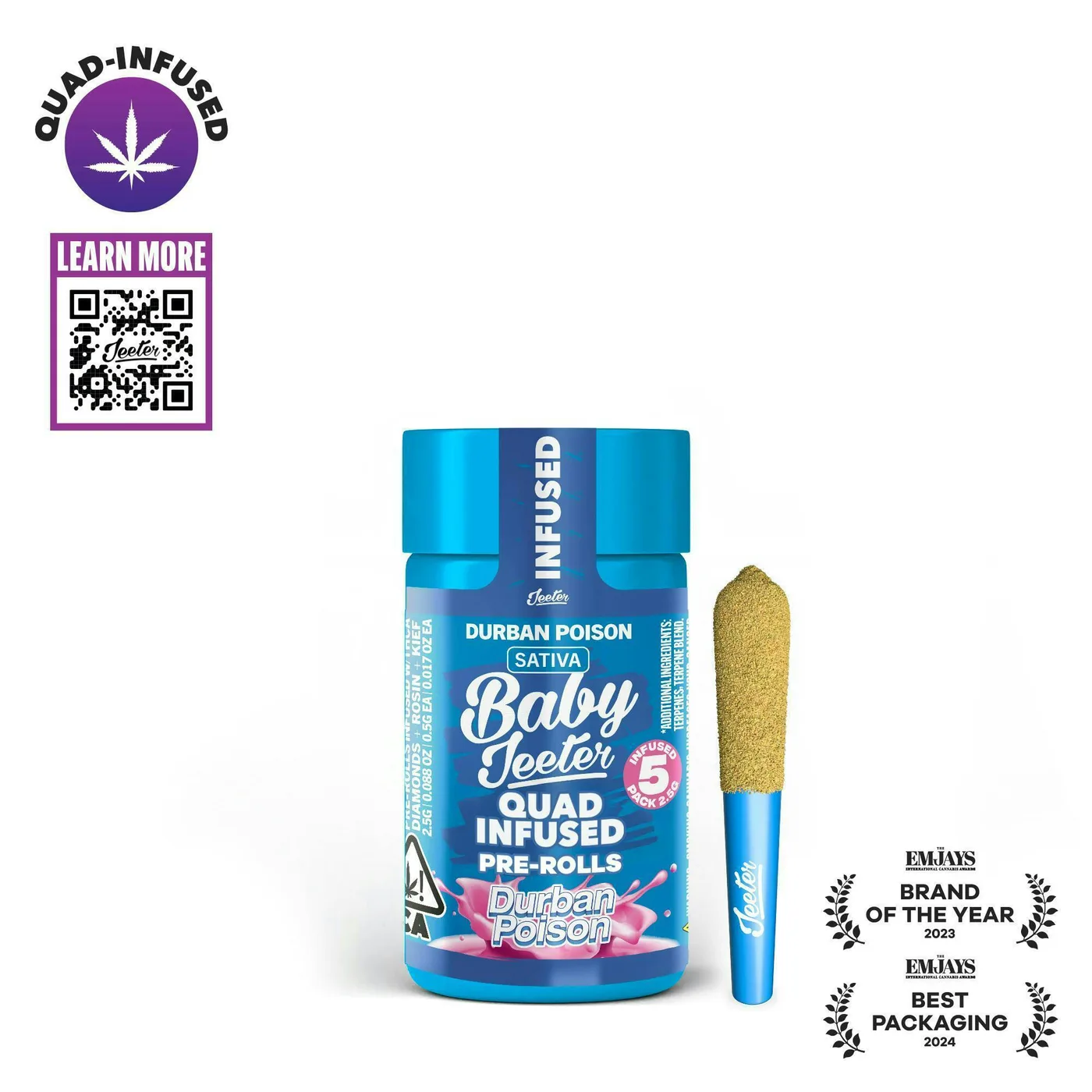 Pré-enrolado de THC Jeeter Durban Poison Quad-infusionado Minis 0.5g 5 unidades