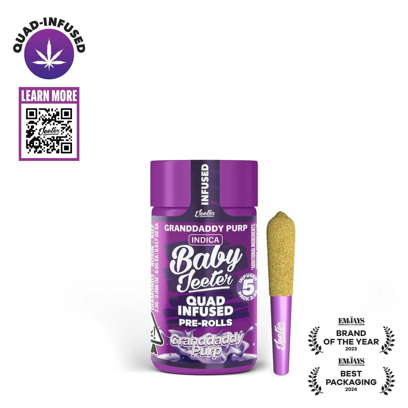 Pré-enrolado Jeeter Granddaddy Purp Quad-infusionado Minis 0.5g 5 unidades