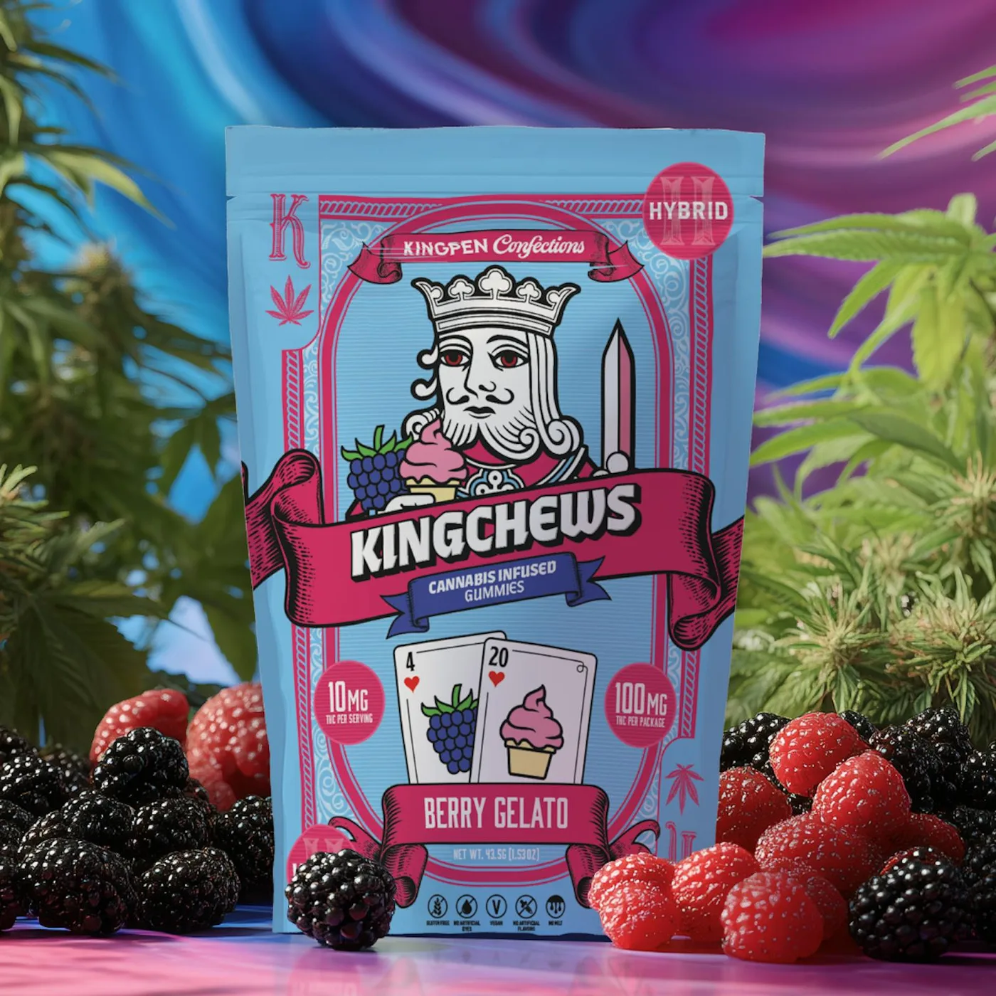 Gominha de THC King Pen Kingchew Berry Gelato gomas 100mg 10ct 10mg/ea