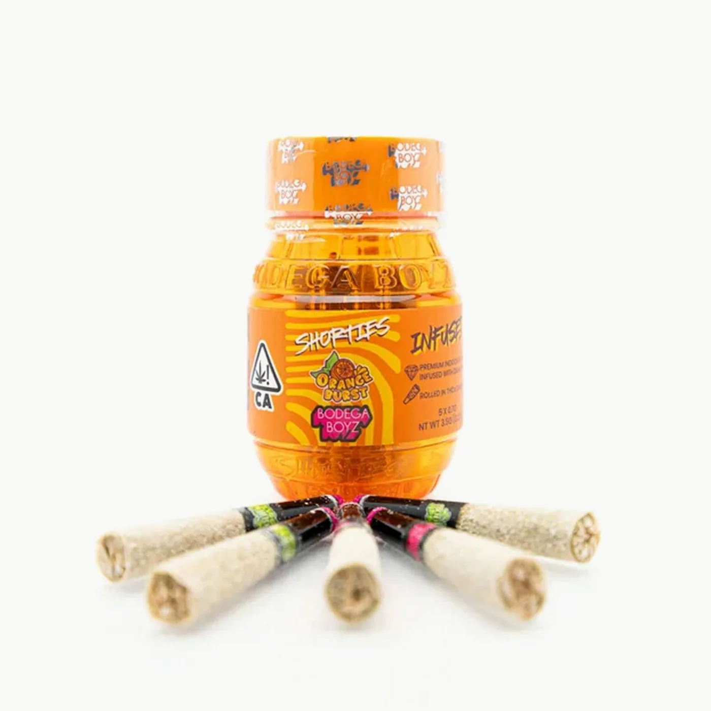 Pré-enrolado Bodega Boyz Orange Burst Shorties infusionado Minis 0.7g 5 unidades
